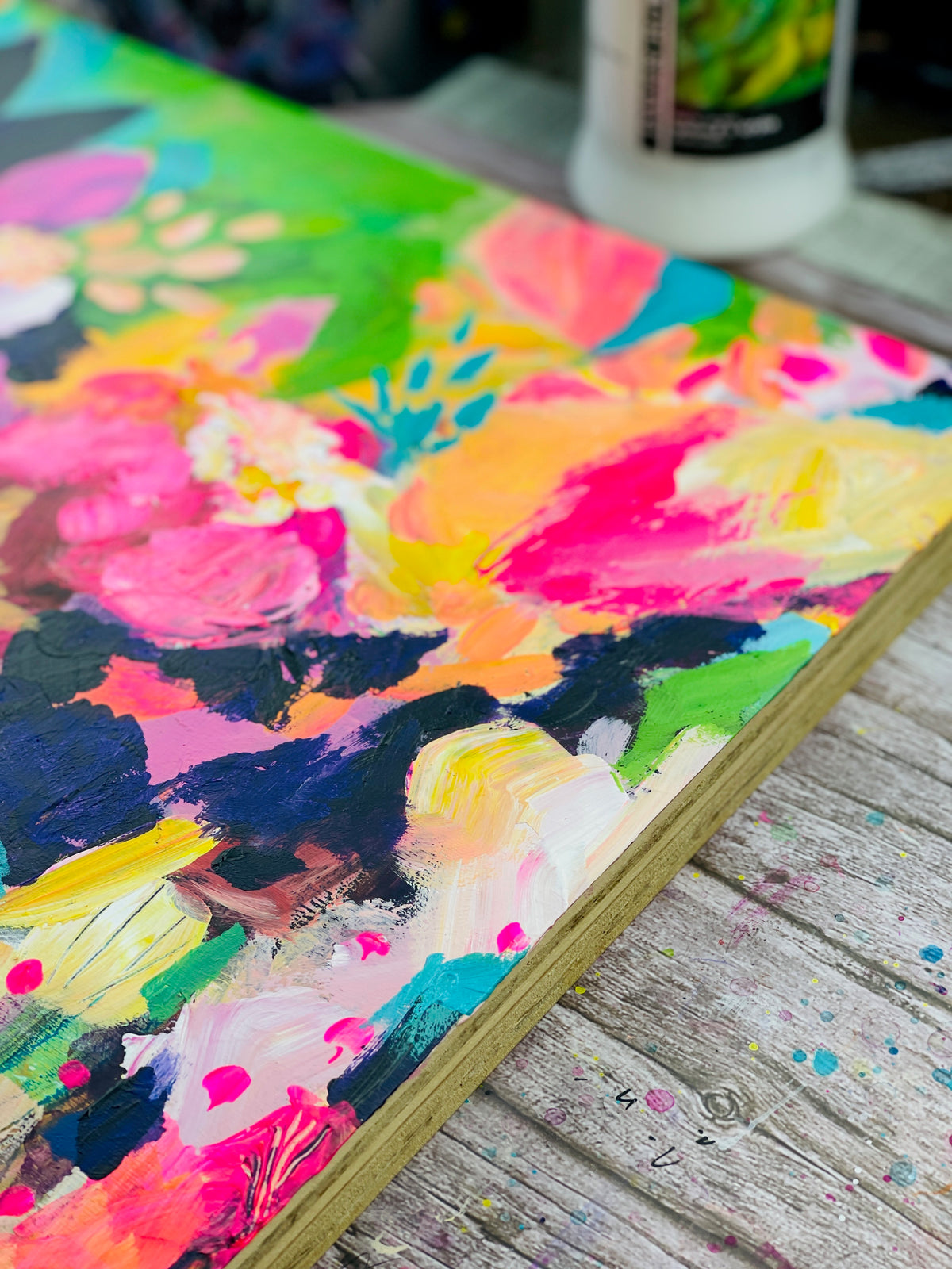 Pink Blooms - Original Painting on Wood Panel - 16 x 20"
