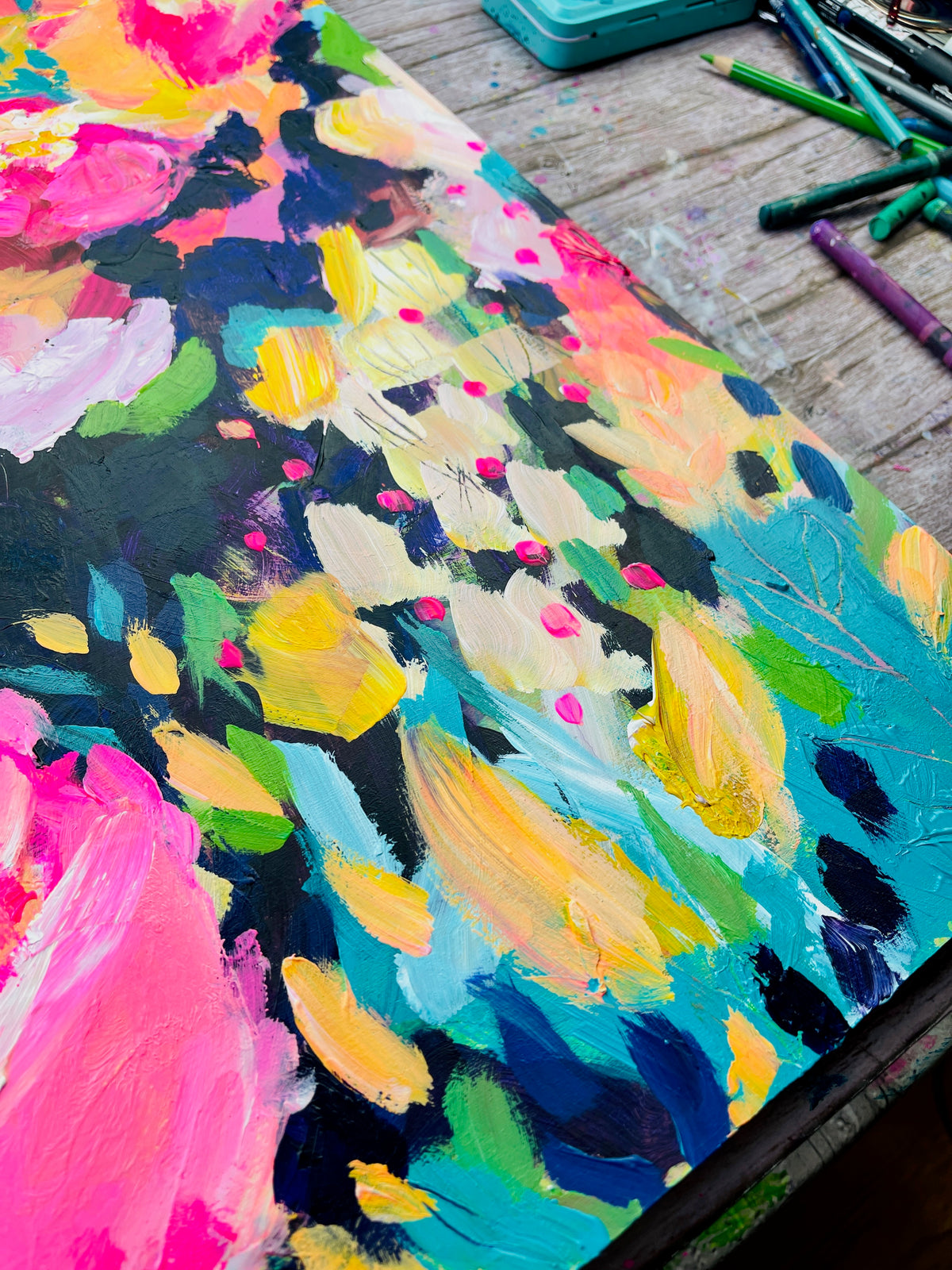 Pink Blooms - Original Painting on Wood Panel - 16 x 20"