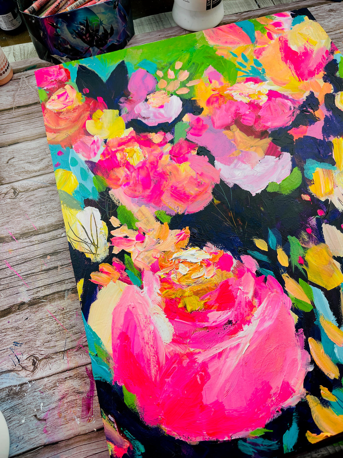 Pink Blooms - Original Painting on Wood Panel - 16 x 20"