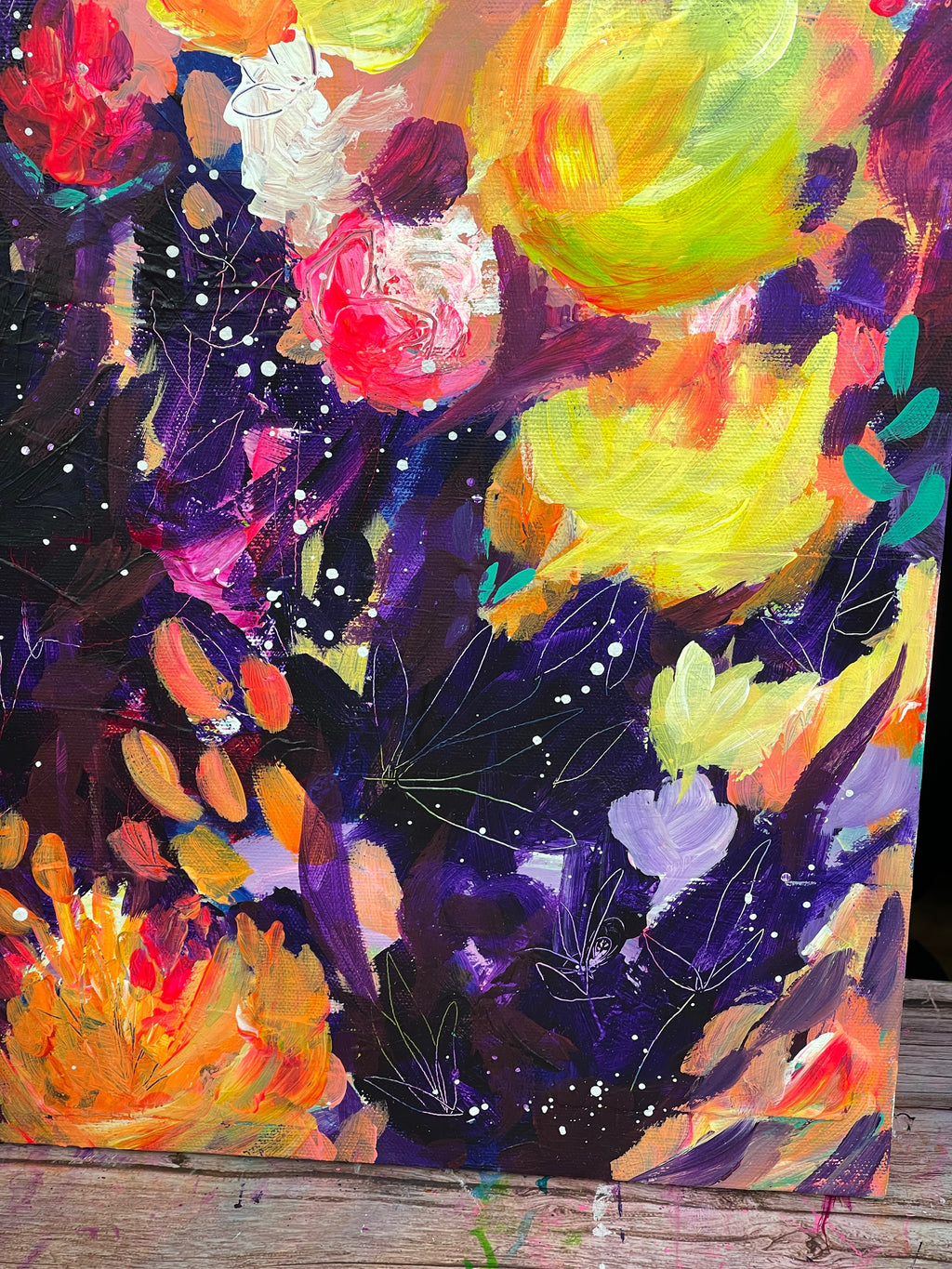 The Night Garden - Original Painting on Stretched Canvas - 20 x 16"