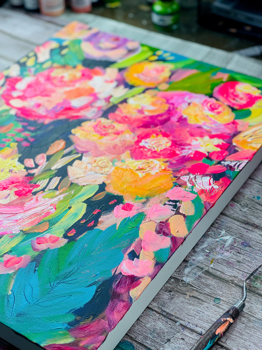 Brightly Blooms - Original Painting on Stretched Canvas - 20 x 16"