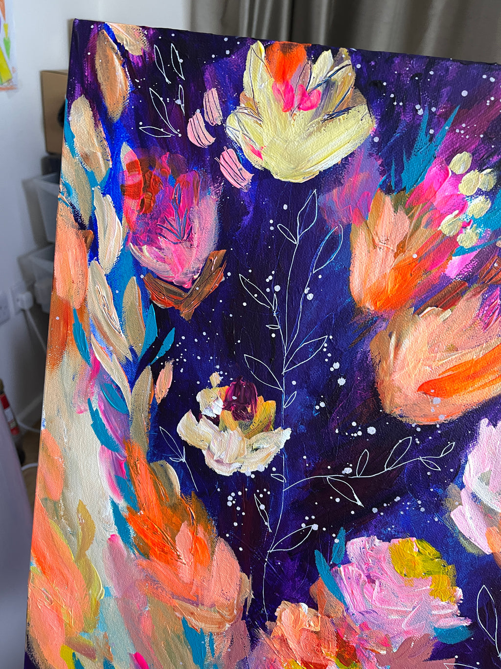 Cosmic Blooms - Original Painting on Canvas - 36 x 24"