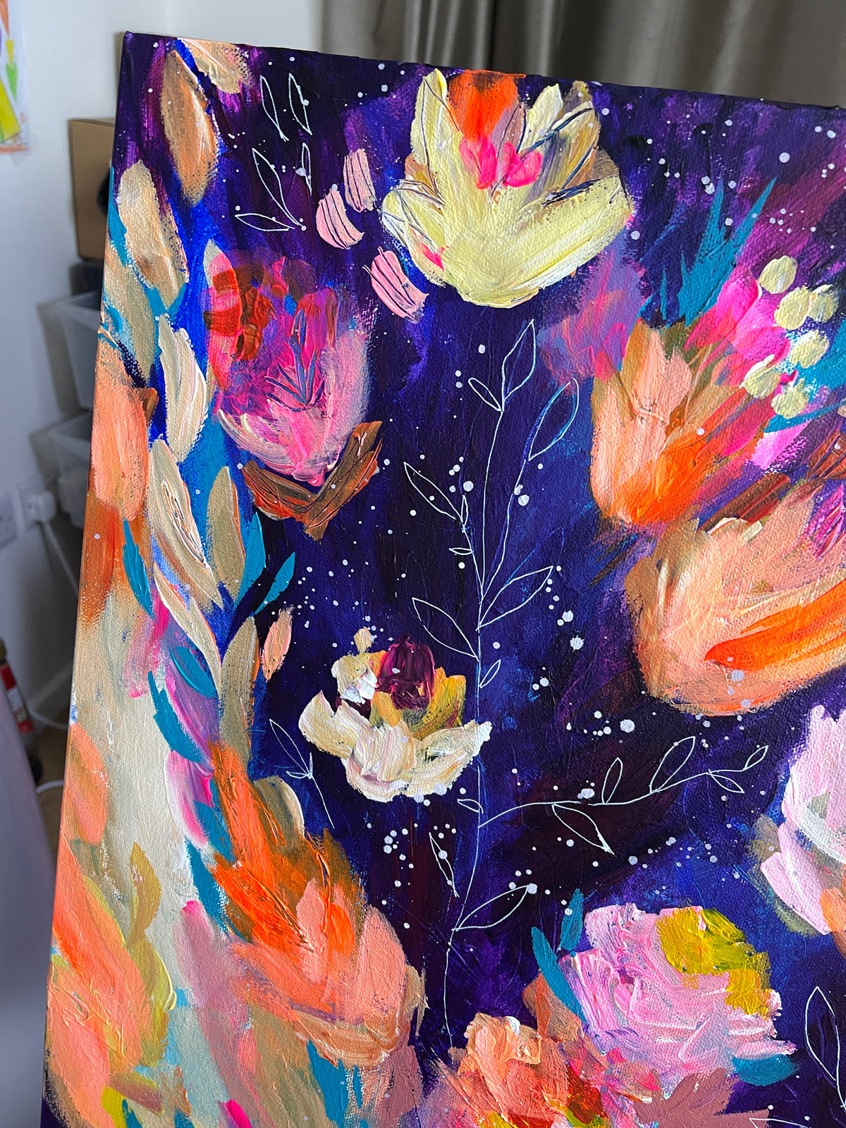 Cosmic Blooms - Original Painting on Canvas - 36 x 24"