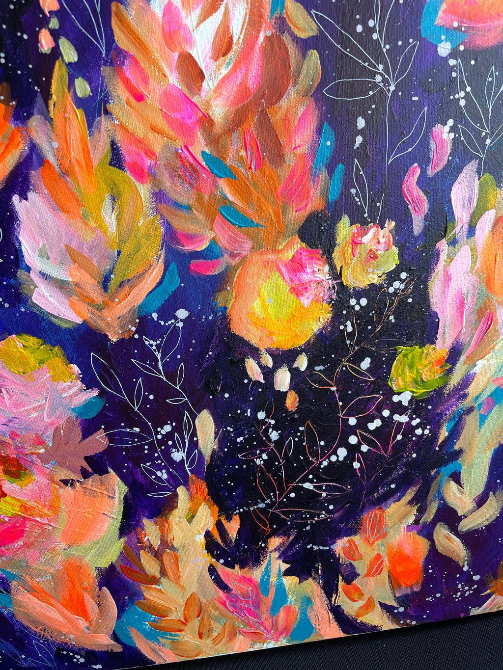Cosmic Blooms - Original Painting on Canvas - 36 x 24"