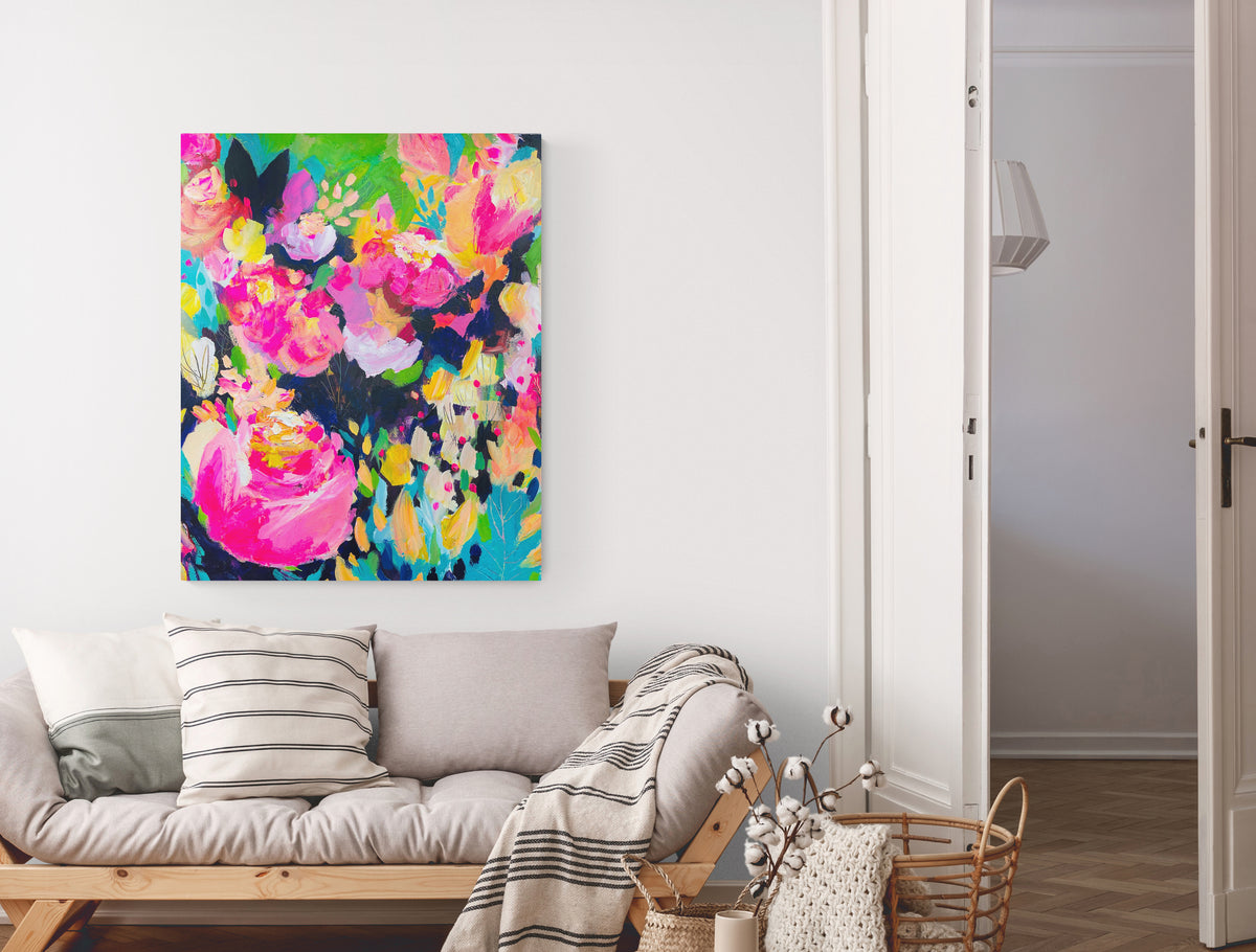 Pink Blooms - Original Painting on Wood Panel - 16 x 20"