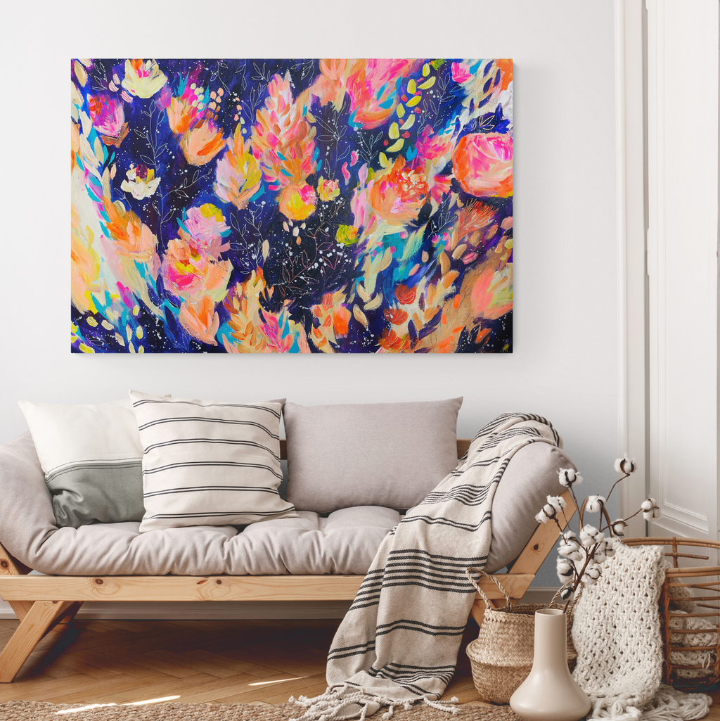 Cosmic Blooms - Original Painting on Canvas - 36 x 24"
