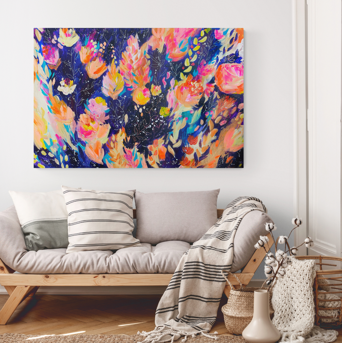 Cosmic Blooms - Original Painting on Canvas - 36 x 24"