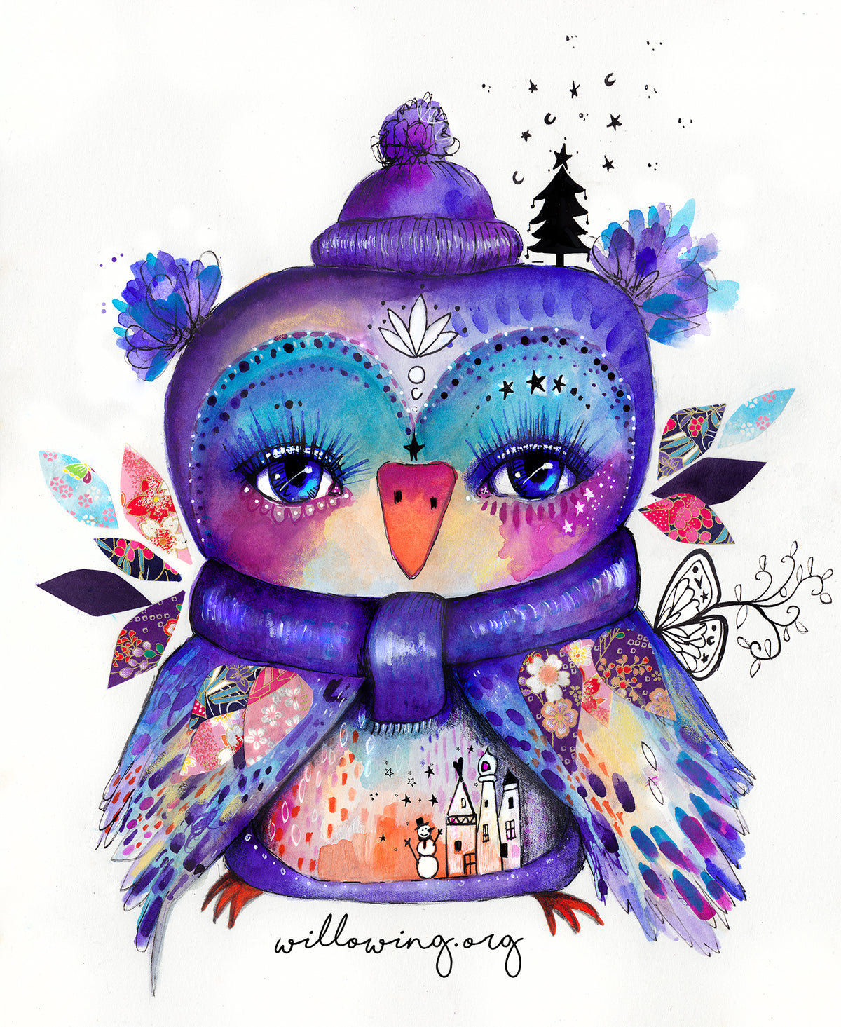 Winter Quirky Bird - Original Painting
