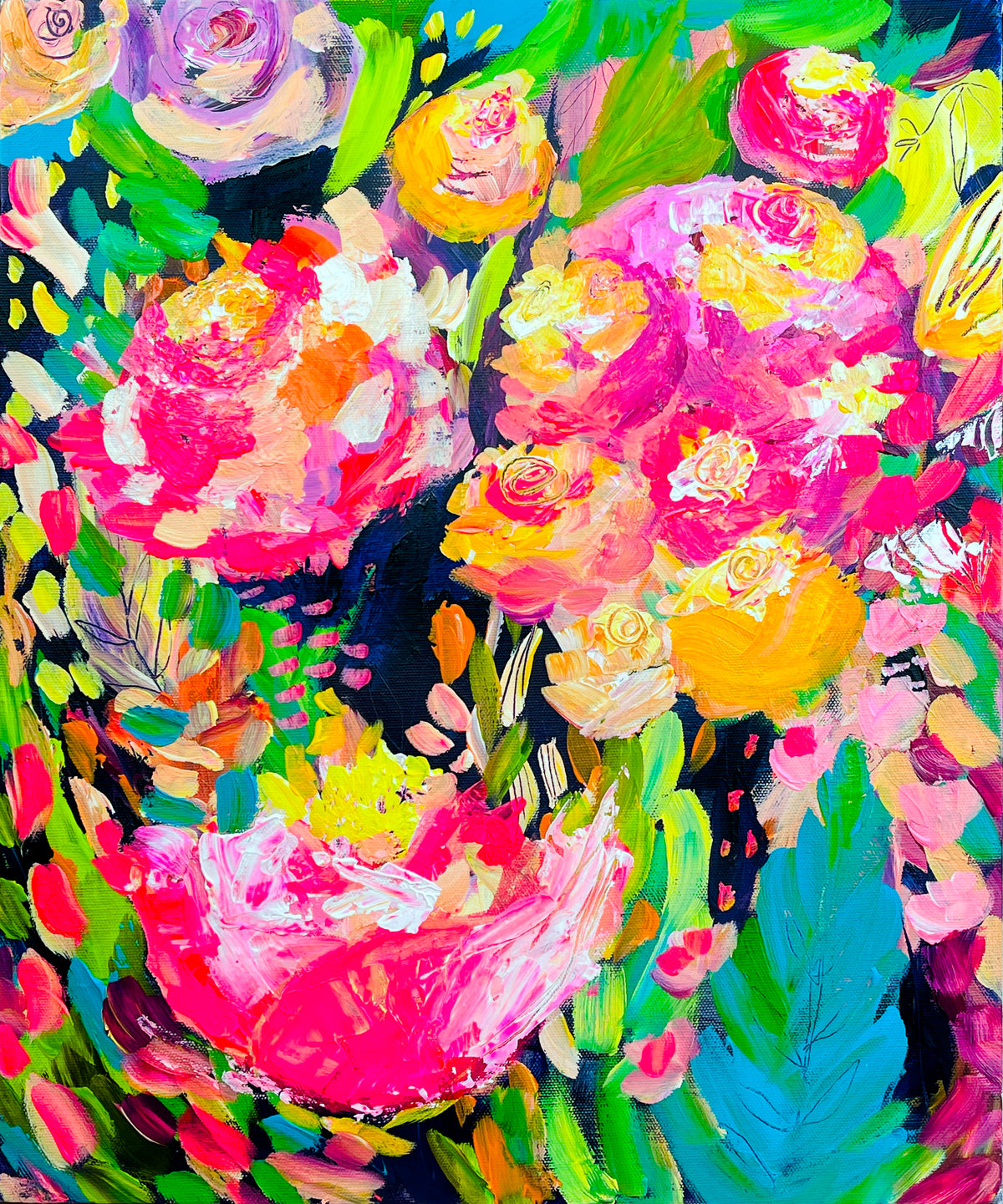 Brightly Blooms - Original Painting on Stretched Canvas - 20 x 16"