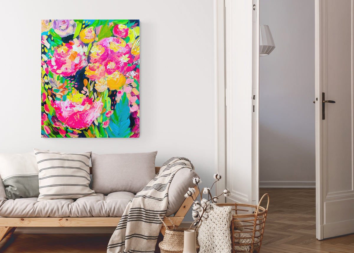 Brightly Blooms - Original Painting on Stretched Canvas - 20 x 16"