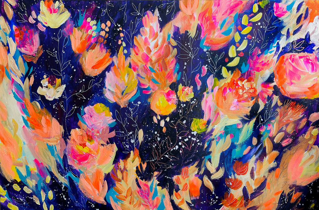 Cosmic Blooms - Original Painting on Canvas - 36 x 24"