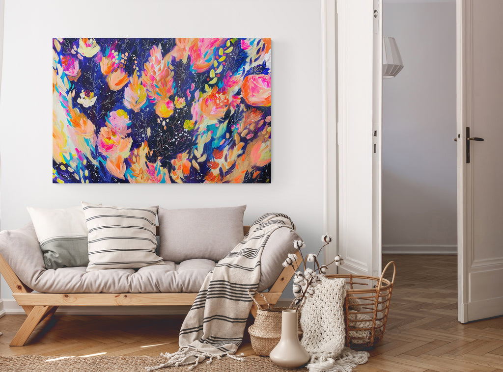 Cosmic Blooms - Original Painting on Canvas - 36 x 24"