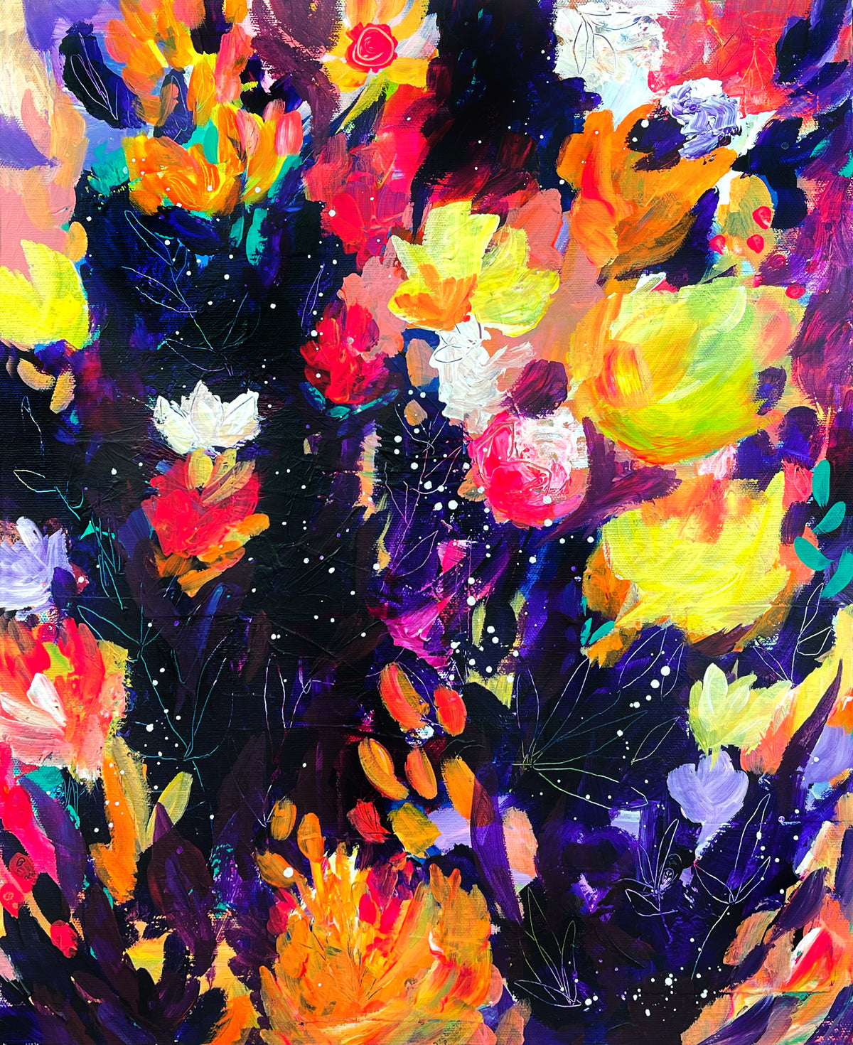 The Night Garden - Original Painting on Stretched Canvas - 20 x 16"